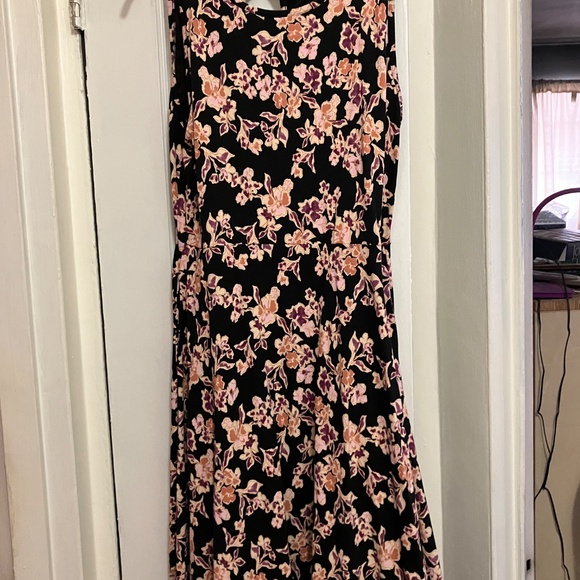 Pact fit and flare XL midi keyhole dress brown with pink flowers - Picture 6 of 7
